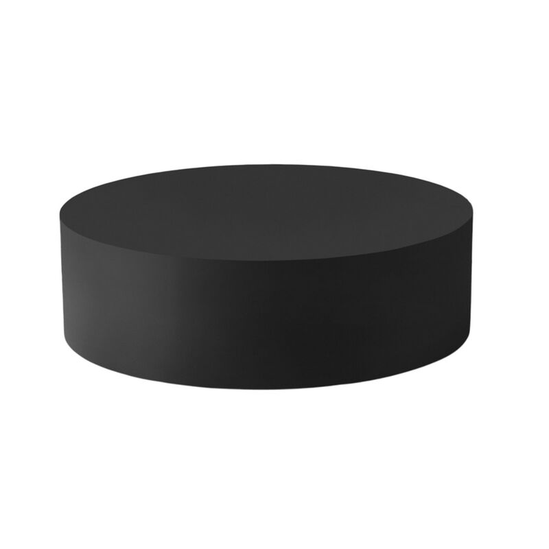 Rano Coffee Table, 40 Inch Round Black Iron Top, Modern Drum Shape - Benzara