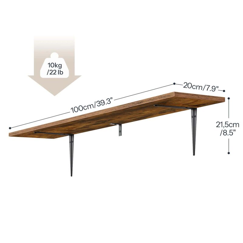Set of 2 Floating Shelves for Wall with Metal Brackets for Display-Brown image number 2