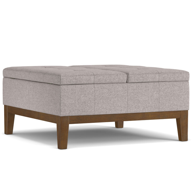 Dover 36 inch Wide Contemporary Square Lift Top Coffee Table Storage Ottoman in Cloud Grey Polyester Linen, Assembled