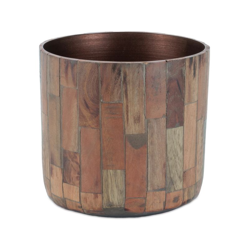 Set of 2 Round Wooden Planters for Indoor or Outdoor Plant Display.