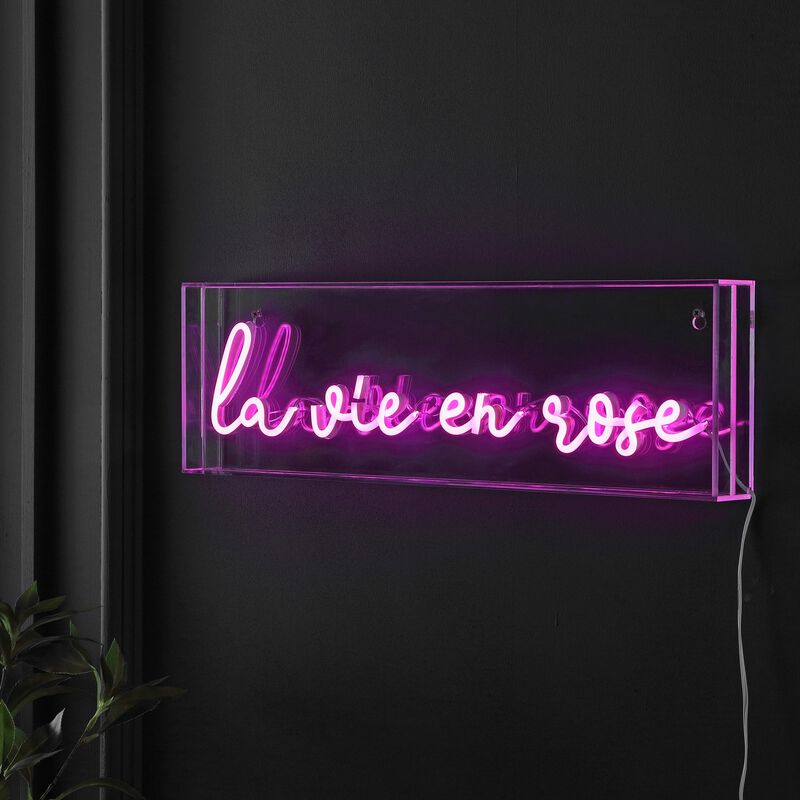 La Vie En Rose 20" X 6" Contemporary Glam Acrylic Box USB Operated LED Neon Light, Pink