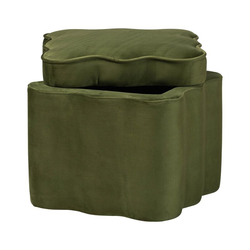 Baxton Studio Paulina Velvet Storage Ottoman - Lid Top Accent Stool with Interior Storage and Scalloped Outline for Bedroom or Living Room image number 1
