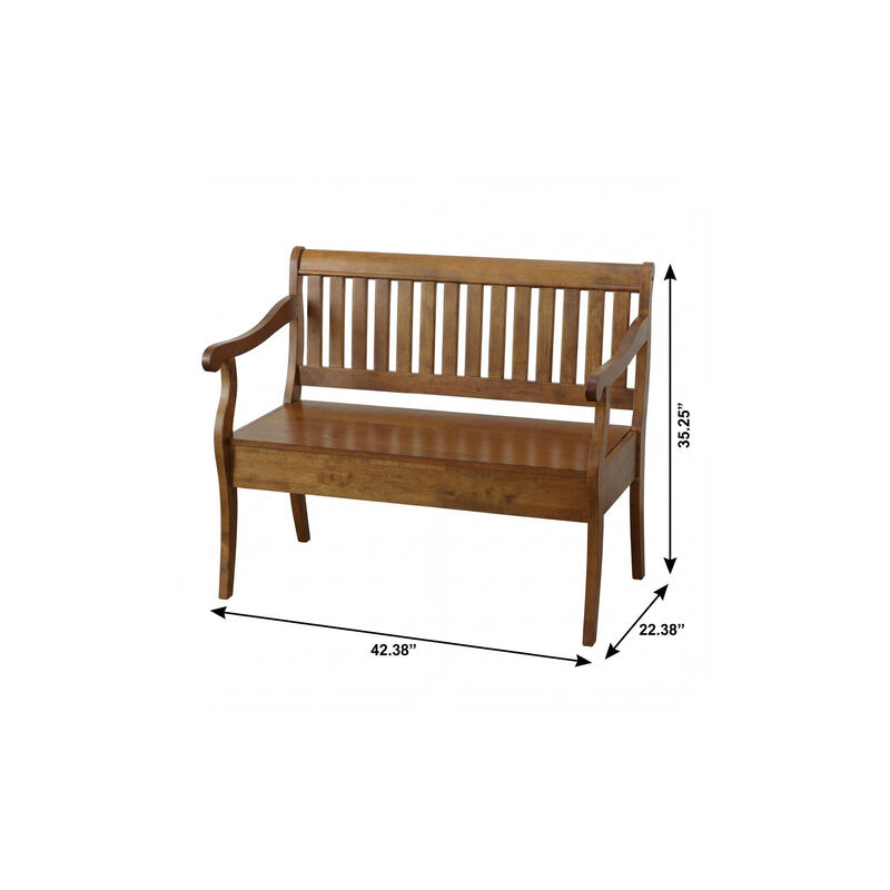 HomeRoots 42" Dark Brown Solid Wood Storage Bench With Flip Top image number 5