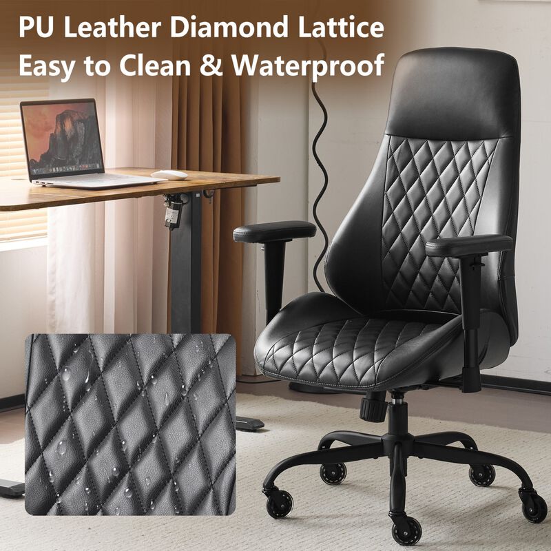 High Back Ergonomic Leather Office Chair with Lumbar Support, Adjustable Armrests, Silent Casters &ndash; Home Executive Desk Chair image number 7