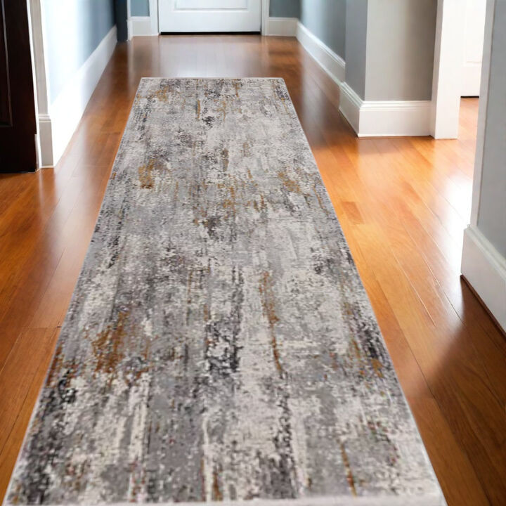 HomeRoots Abstract Power Loom Runner Rug With Fringe