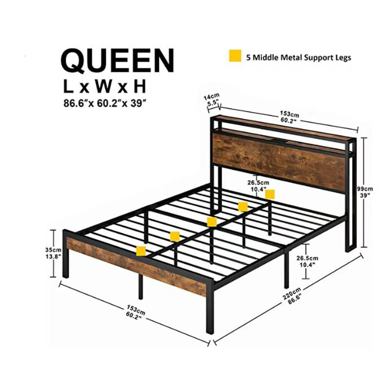 Merax Metal Platform Bed with Wooden Headboard & Footboard image number 7