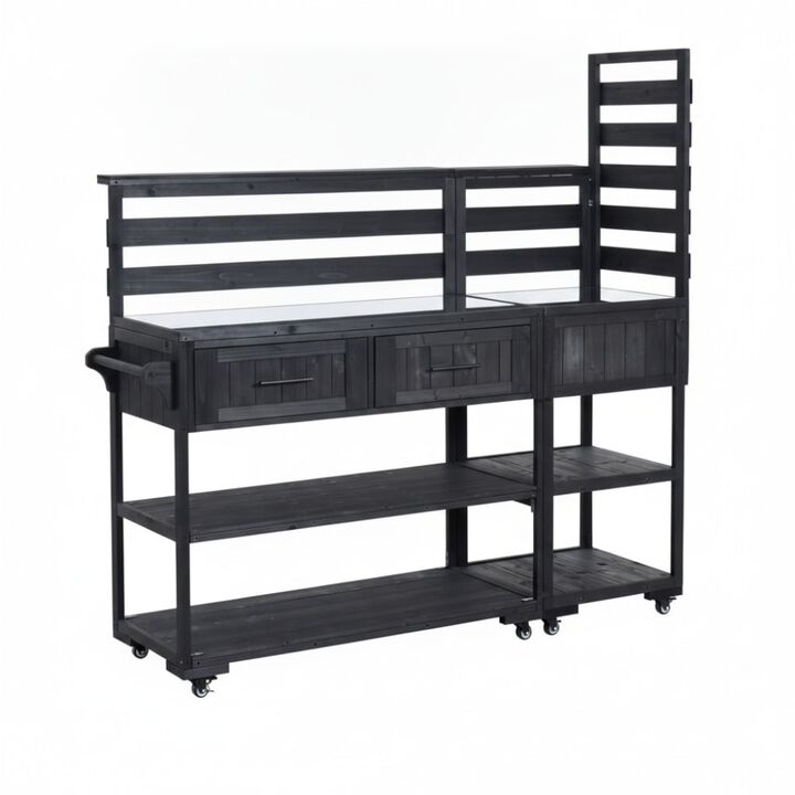 ELEMENT ACE Large Modular Outdoor Kitchen Island Cart Grill Prep Table With Storage Drawers Raised Shelf For BBQ Patio Garden Potting