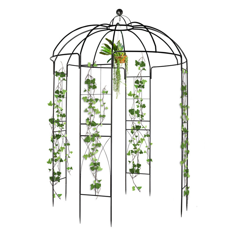 Decorative Wrought Iron Gazebo Arch, Elegant Metal Pavilion for Courtyard & Backyard