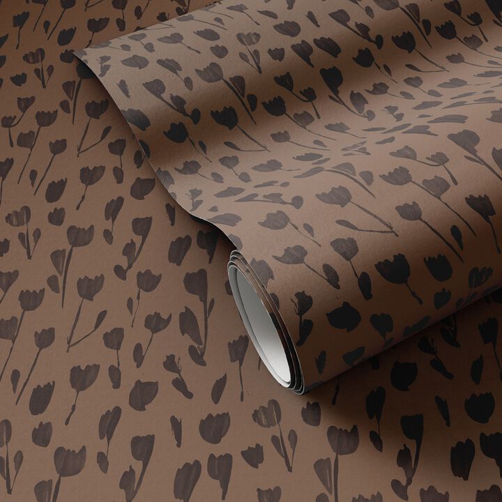 Wild Flowers I Wallpaper by Roseanne Kenny - Wild Flowers I Black & Tan I