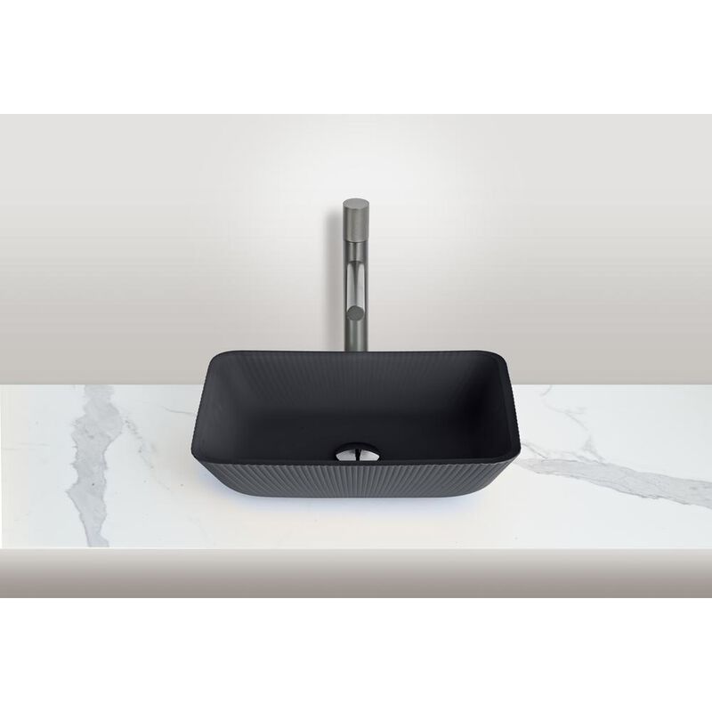 Castello USA Modern Stripe Matte Black Tempered Glass Crystal Rectangular Vessel Sink