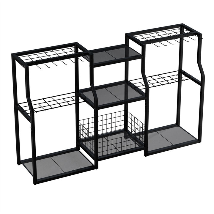 3 Tier Iron Garden Tool Rack Garage Organizers and Storage Holder for Yard Tools