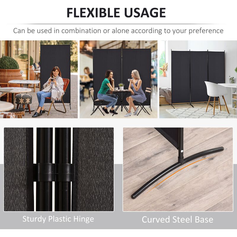 3-Panel Privacy Screen Folding Room Divider for Indoor Bedroom Office 100" x 72" Black