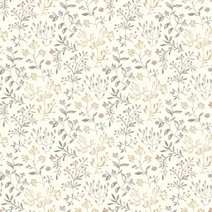 Tarragon Grey Dainty Meadow Wallpaper