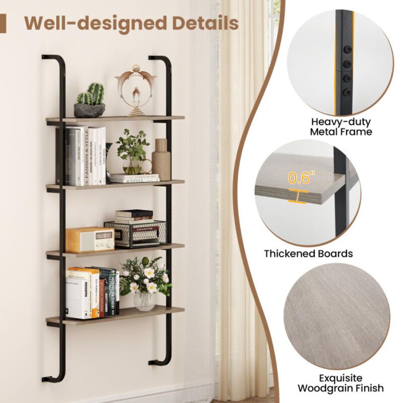 Hivvago 4-Tier Industrial Pipe Shelving with Metal Frame for Living Room Kitchen