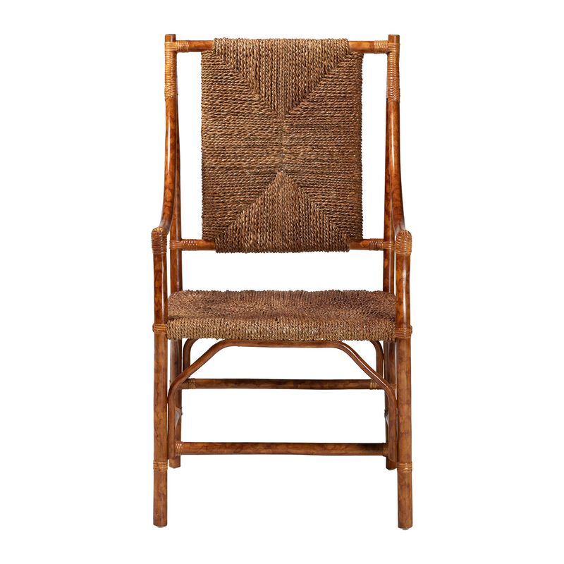 bali & pari Ramos Marbled Tortoise Natural Rattan and Seagrass Armchair - Handwoven Wicker Chair, Rustic Boho Accent Seating for Living Room or Lounge image number 2