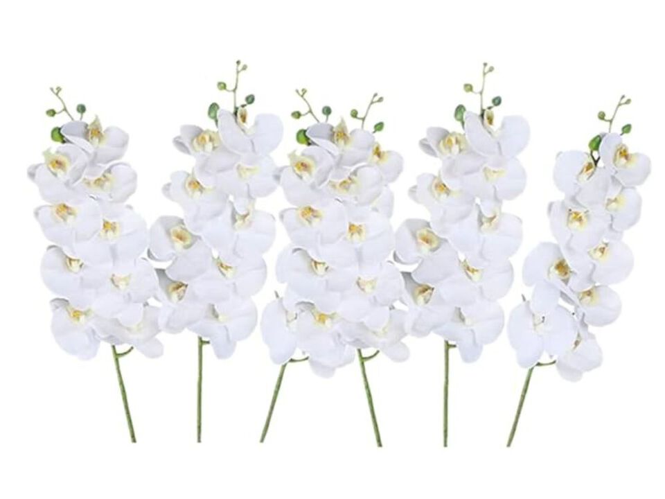 6 Piece White Artificial Orchid Flower Stems Wedding Centerpiece Decor