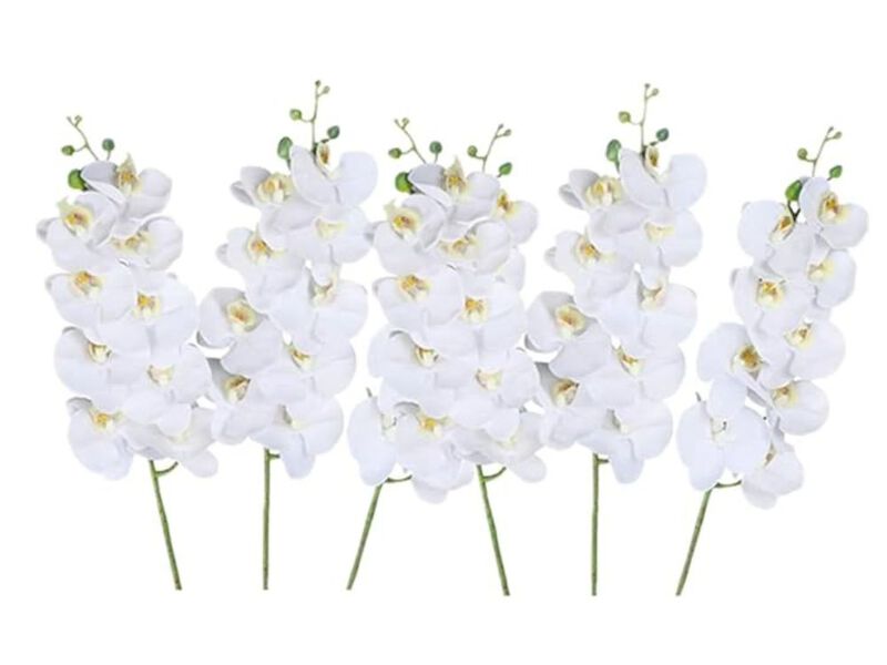 6 Piece White Artificial Orchid Flower Stems Wedding Centerpiece Decor image number 0
