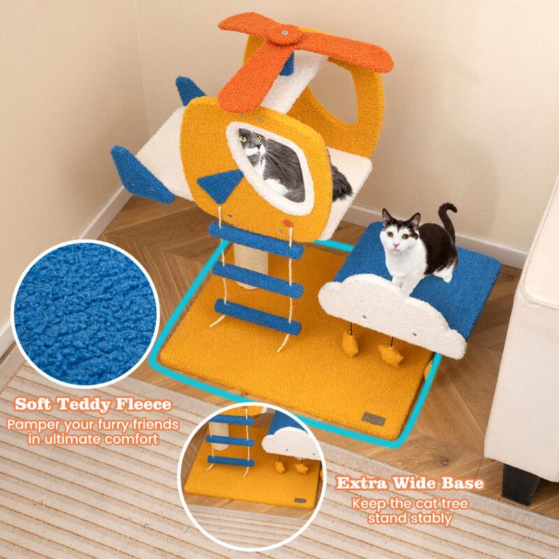 Hivvago Indoor Small Aviation-themed Cat Tree Cat Tower with Helicopter Top Perch