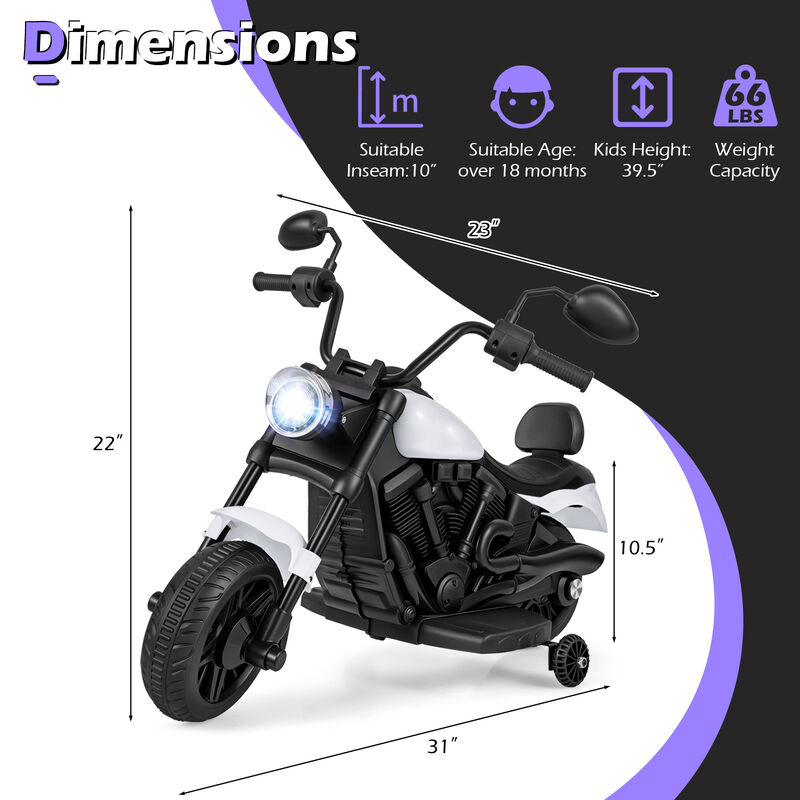 Kids 6V Ride On Motorcycle with Training Wheels Headlight and Music image number 2