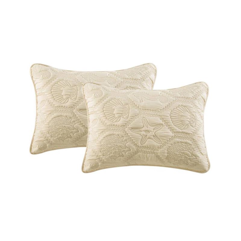 Hivvago Coastal Beach Starfish Seashells Sea Horse Sand Tan 3-Piece Quilt Set