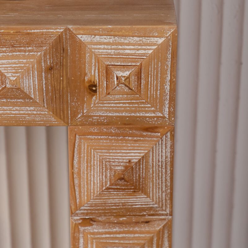 59.06"Rustic Geometric Relief Console Table-Entryway Table with 3D Carved Details image number 7
