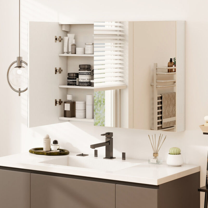 Frameless Bathroom Wall Mounted Mirror Cabinet with 3 Doors and Adjustable Shelves image number 1