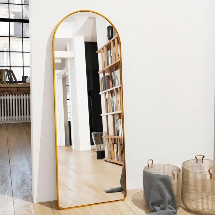 Hivvago Gold Large Full Length Rounded Leaning Wall or Hanging Mirror