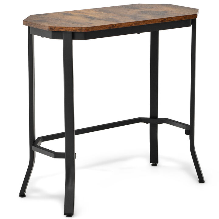 Narrow End Table with Rustic Wood Grain and Stable Steel Frame-Rustic Brown