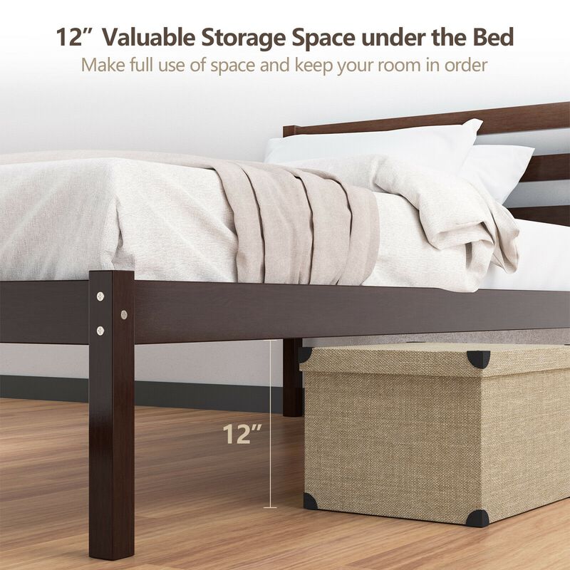 Full Size Bed frame Foundation with Solid Wooden Slat Suppor