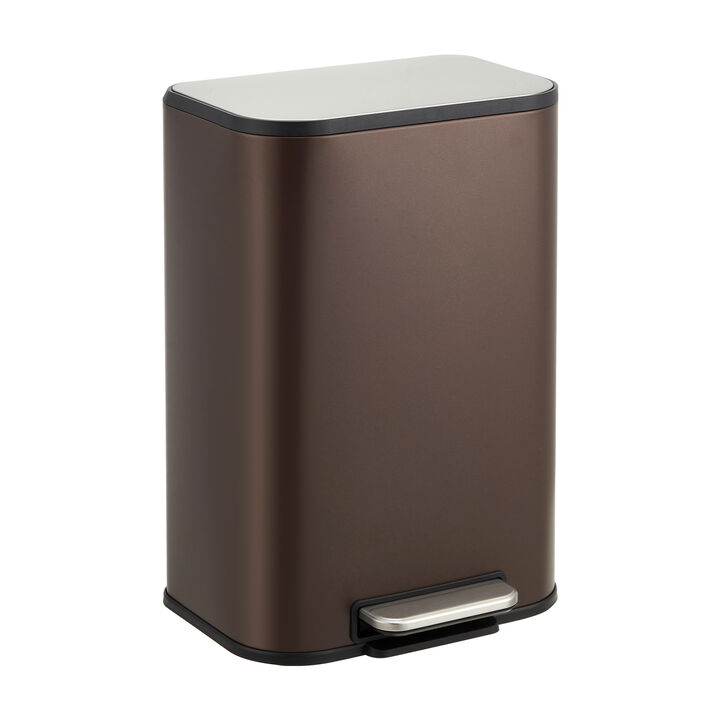 Modern Stainless Steel Trash Can, Soft Close Lid, Step Pedal, Removable Inner Bucket, Rectangular Durable Design