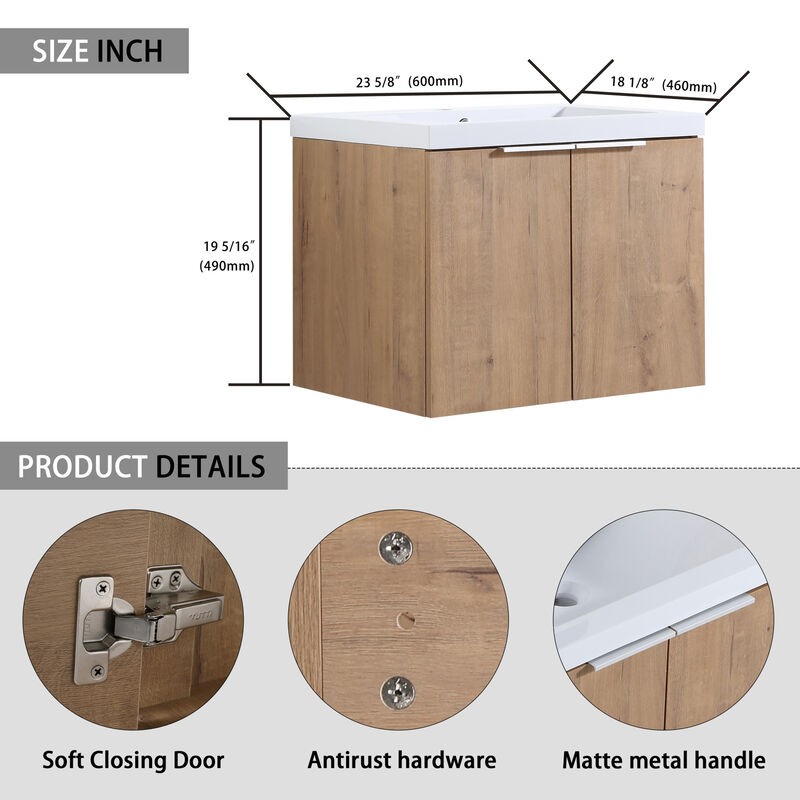 ELEMENT ACE Floating Bathroom Vanity with Single Resin Sink and Soft Close Doors image number 2