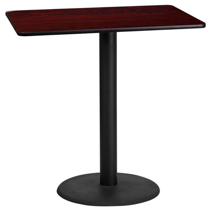 Flash Furniture Stiles 24'' x 42'' Rectangular Mahogany Laminate Table Top with 24'' Round Bar Height Table Base