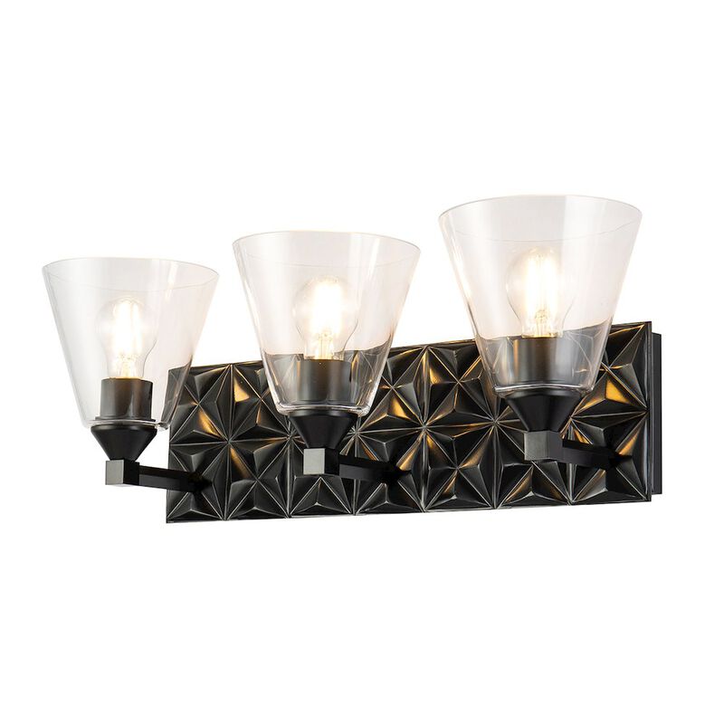 Lucas McKearn Alpha 3 Light Vanity Light With Glass in Matte Black