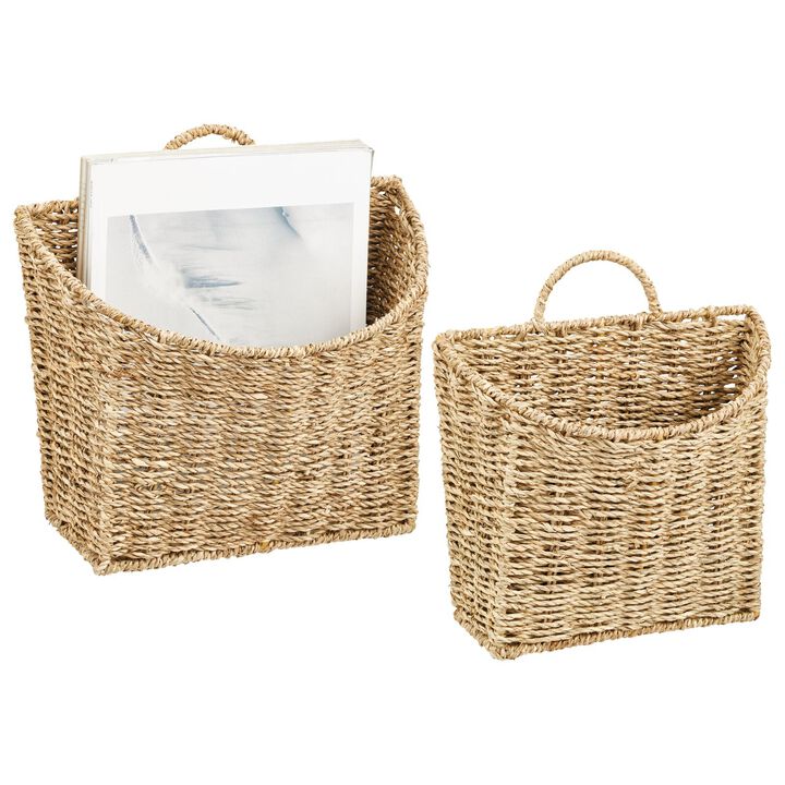 mDesign Woven Seagrass Hanging Wall Storage Basket - Set of 2 - Natural