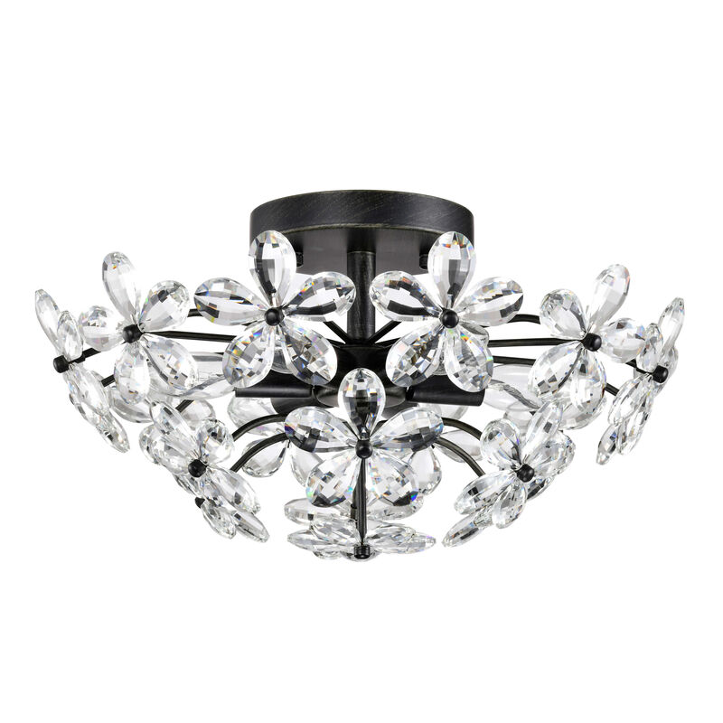 Coral 6-Light Antique Black Daisy Flower Crystal Flush Mount image number 0