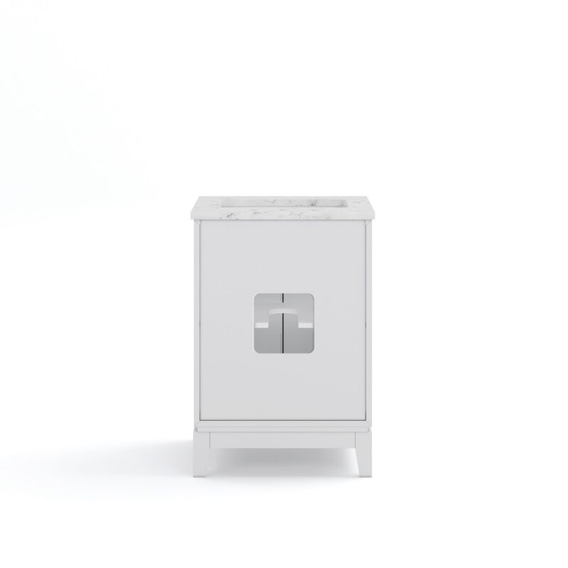 Elizabeth 24 In. Single Sink Carrara White Marble Countertop Bath Vanity In Pure White with Brushed Silver Hardware