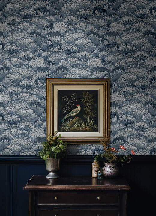 Octavia Blue Marbled Ink Wallpaper (Set of 2)