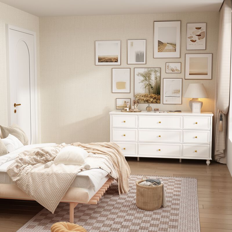 White Wooden Modern European Style Accent Storage Cabinet with 9-Drawer