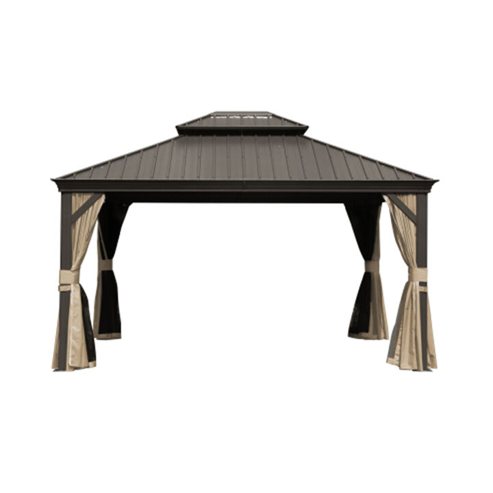 MONDAWE Hardtop Gazebo Outdoor Aluminum Gazebos Grill with Galvanized Steel Double Canopy for Patios Deck Backyard,Curtains&Netting