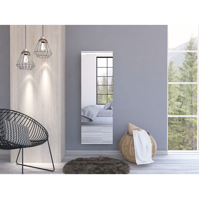 Leto Wall Mounted Shoe Rack With Mirror, Single Door, Capacity For Ten Shoes - White