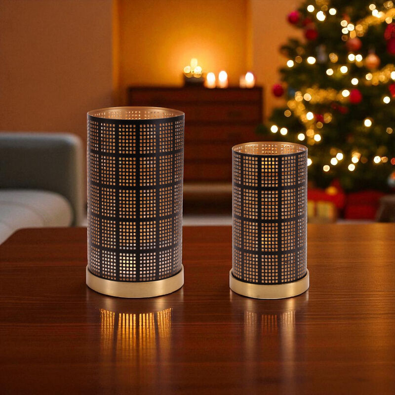 Set of 2 Punched Metal Candle Holders for Tabletop or Mantel Decor
