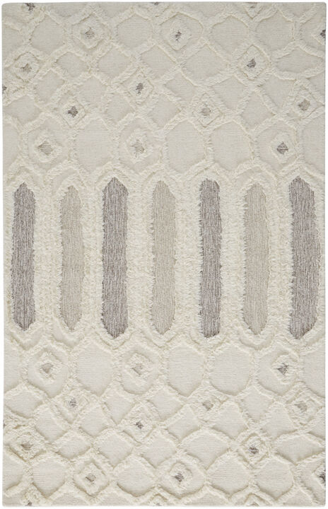 5 X 8 Ivory Taupe And Tan Wool geometric Tufted Handmade Stain Resistant Area Rug