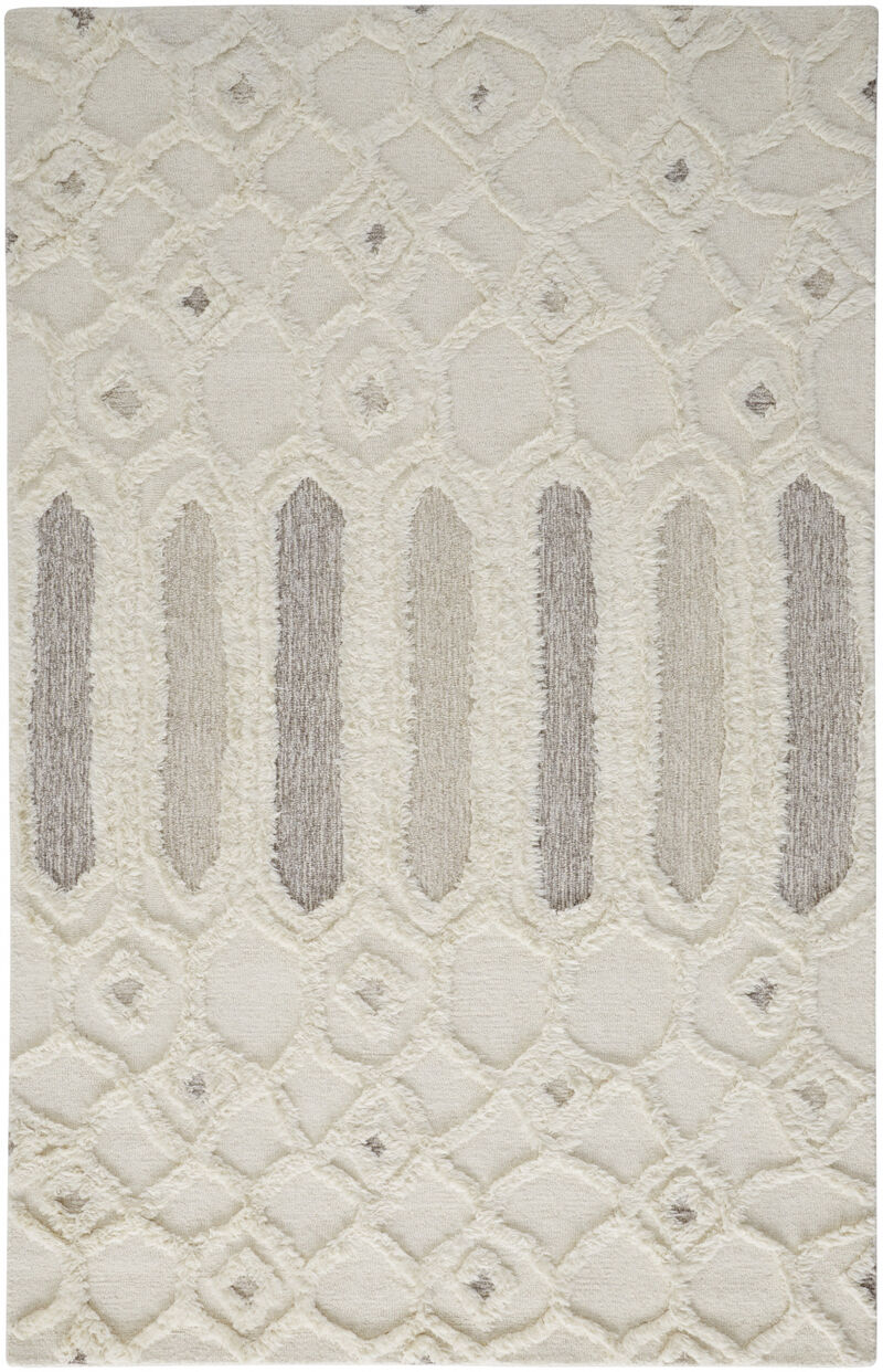 5 X 8 Ivory Taupe And Tan Wool geometric Tufted Handmade Stain Resistant Area Rug image number 0