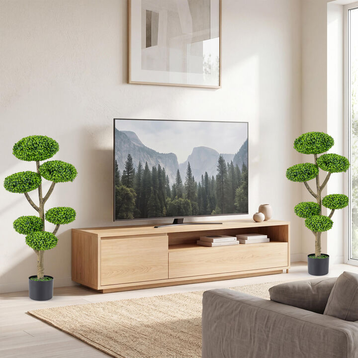 Indoor Outdoor 6-Ball Topiary Tree Set of 2 with Weighted Pot Base