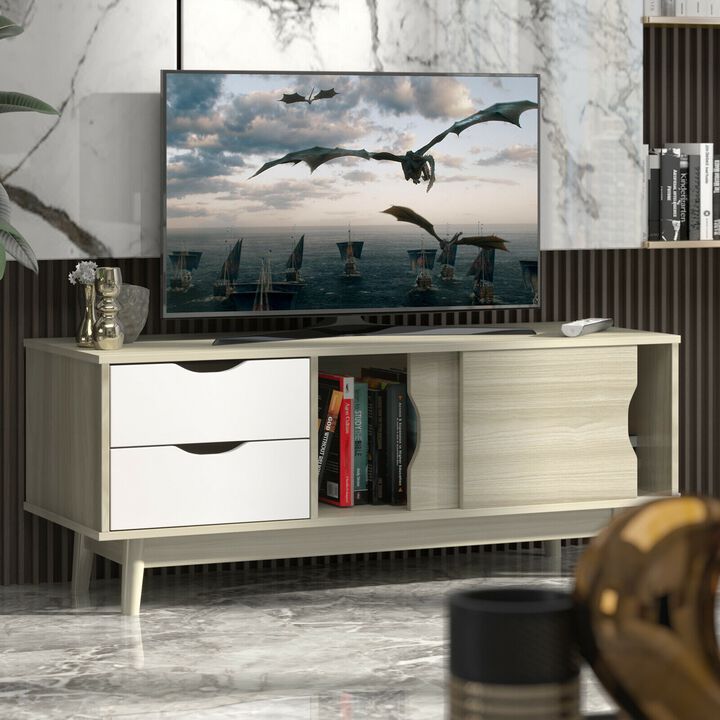 TV Stand for TV up to 60" Media Console Table Storage with Doors-Gray