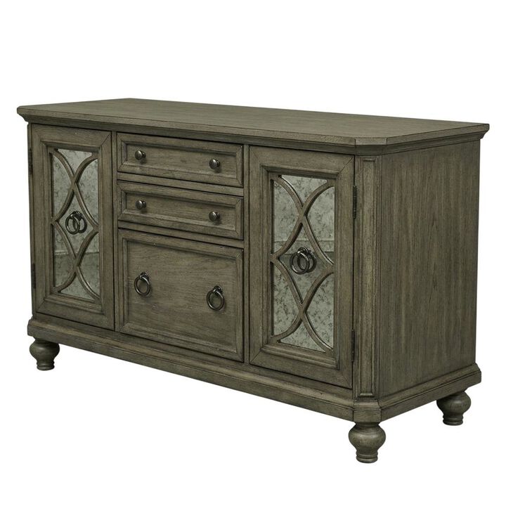 Liberty Furniture Rustic Credenza in Heathered Taupe with Storage and Wooden Finish