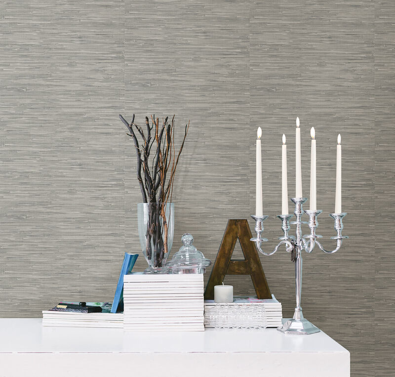 Tibetan Grasscloth Grey Natural Peel & Stick Wallpaper image number 2