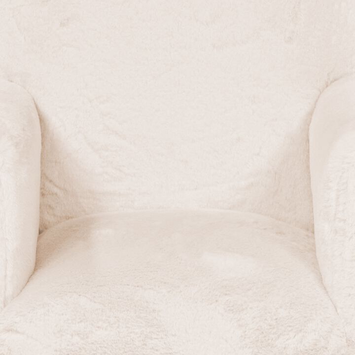 Tye 19 Inch Kids Sofa Chair, White Soft Faux Fur Padded Seat, Round Legs - Benzara