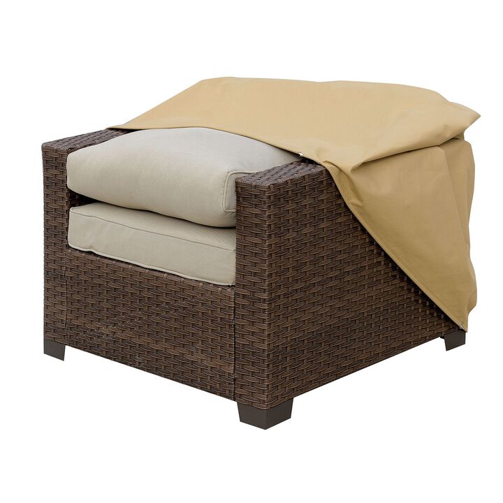 Fabric Dust Cover for Outdoor Chairs, Medium, Light Brown - Benzara