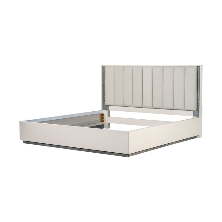 Michael Amini Pavira Eastern King Bed with LED Lights - Stone
